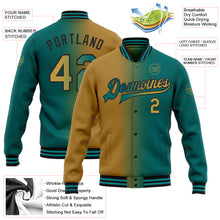 Load image into Gallery viewer, Custom Teal Old Gold-Black Bomber Full-Snap Varsity Letterman Gradient Fashion Jacket

