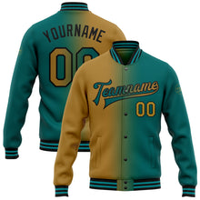 Load image into Gallery viewer, Custom Teal Old Gold-Black Bomber Full-Snap Varsity Letterman Gradient Fashion Jacket
