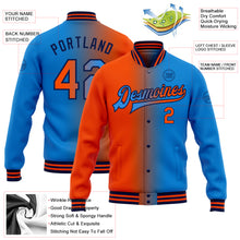 Load image into Gallery viewer, Custom Electric Blue Orange-Navy Bomber Full-Snap Varsity Letterman Gradient Fashion Jacket
