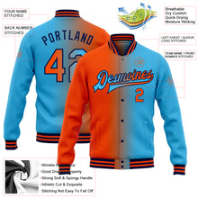 Load image into Gallery viewer, Custom Sky Blue Orange-Navy Bomber Full-Snap Varsity Letterman Gradient Fashion Jacket
