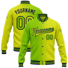 Load image into Gallery viewer, Custom Neon Yellow Neon Green-Navy Bomber Full-Snap Varsity Letterman Gradient Fashion Jacket
