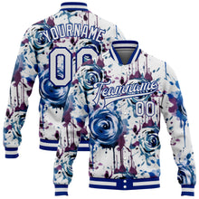 Load image into Gallery viewer, Custom White Royal Drip Painting Rose 3D Pattern Design Bomber Full-Snap Varsity Letterman Jacket
