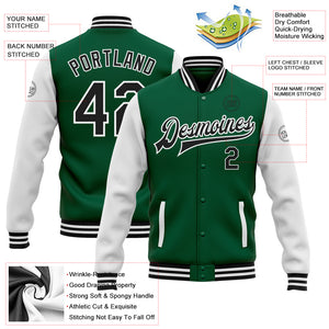 Custom Kelly Green Black-White Bomber Full-Snap Varsity Letterman Two Tone Jacket