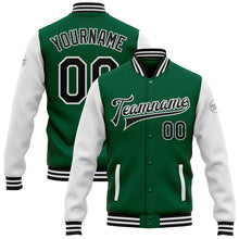 Load image into Gallery viewer, Custom Kelly Green Black-White Bomber Full-Snap Varsity Letterman Two Tone Jacket
