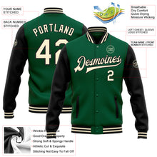 Load image into Gallery viewer, Custom Kelly Green Cream-Black Bomber Full-Snap Varsity Letterman Two Tone Jacket
