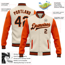 Load image into Gallery viewer, Custom Cream Black-Orange Bomber Full-Snap Varsity Letterman Two Tone Jacket
