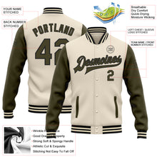 Load image into Gallery viewer, Custom Cream Olive-Black Bomber Full-Snap Varsity Letterman Two Tone Jacket
