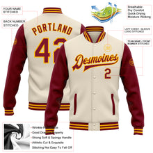 Load image into Gallery viewer, Custom Cream Crimson-Gold Bomber Full-Snap Varsity Letterman Two Tone Jacket
