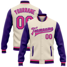 Load image into Gallery viewer, Custom Cream Pink Purple-Black Bomber Full-Snap Varsity Letterman Two Tone Jacket
