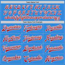 Load image into Gallery viewer, Custom Powder Blue Red-White Bomber Full-Snap Varsity Letterman Two Tone Jacket
