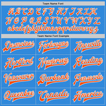 Load image into Gallery viewer, Custom Powder Blue Orange-White Bomber Full-Snap Varsity Letterman Two Tone Jacket
