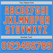Load image into Gallery viewer, Custom Powder Blue Orange-White Bomber Full-Snap Varsity Letterman Two Tone Jacket
