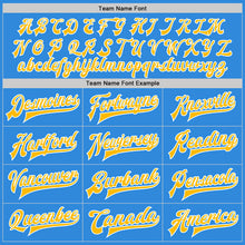Load image into Gallery viewer, Custom Powder Blue Gold-White Bomber Full-Snap Varsity Letterman Two Tone Jacket
