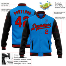 Load image into Gallery viewer, Custom Electric Blue Red-Black Bomber Full-Snap Varsity Letterman Two Tone Jacket
