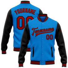 Load image into Gallery viewer, Custom Electric Blue Red-Black Bomber Full-Snap Varsity Letterman Two Tone Jacket
