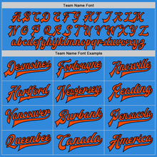 Load image into Gallery viewer, Custom Powder Blue Orange-Black Bomber Full-Snap Varsity Letterman Two Tone Jacket
