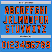 Load image into Gallery viewer, Custom Powder Blue Orange-Black Bomber Full-Snap Varsity Letterman Two Tone Jacket
