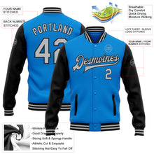 Load image into Gallery viewer, Custom Electric Blue Gray-Black Bomber Full-Snap Varsity Letterman Two Tone Jacket
