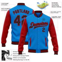 Load image into Gallery viewer, Custom Electric Blue Black-Red Bomber Full-Snap Varsity Letterman Two Tone Jacket
