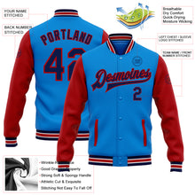 Load image into Gallery viewer, Custom Electric Blue Navy-Red Bomber Full-Snap Varsity Letterman Two Tone Jacket
