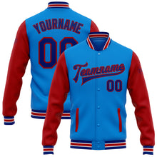 Load image into Gallery viewer, Custom Electric Blue Royal-Red Bomber Full-Snap Varsity Letterman Two Tone Jacket
