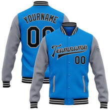 Load image into Gallery viewer, Custom Electric Blue Black-Gray Bomber Full-Snap Varsity Letterman Two Tone Jacket
