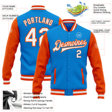 Load image into Gallery viewer, Custom Electric Blue White-Orange Bomber Full-Snap Varsity Letterman Two Tone Jacket
