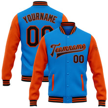 Load image into Gallery viewer, Custom Electric Blue Black-Orange Bomber Full-Snap Varsity Letterman Two Tone Jacket
