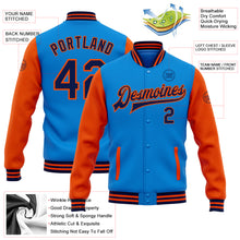 Load image into Gallery viewer, Custom Electric Blue Navy-Orange Bomber Full-Snap Varsity Letterman Two Tone Jacket
