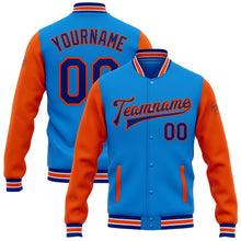 Load image into Gallery viewer, Custom Electric Blue Royal-Orange Bomber Full-Snap Varsity Letterman Two Tone Jacket
