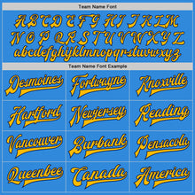 Load image into Gallery viewer, Custom Powder Blue Gold-Navy Bomber Full-Snap Varsity Letterman Two Tone Jacket
