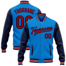 Load image into Gallery viewer, Custom Electric Blue Red-Navy Bomber Full-Snap Varsity Letterman Two Tone Jacket
