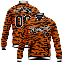 Load image into Gallery viewer, Custom Orange Black-White Tiger Stripes 3D Pattern Design Bomber Full-Snap Varsity Letterman Jacket
