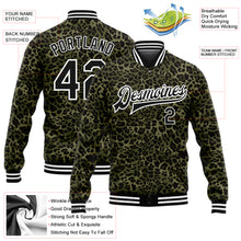 Load image into Gallery viewer, Custom Camo Black-White Leopard Print 3D Pattern Design Bomber Full-Snap Varsity Letterman Salute To Service Jacket
