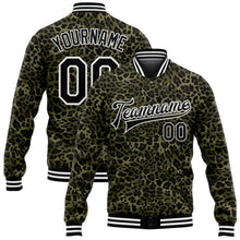 Load image into Gallery viewer, Custom Camo Black-White Leopard Print 3D Pattern Design Bomber Full-Snap Varsity Letterman Salute To Service Jacket
