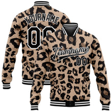 Load image into Gallery viewer, Custom Brown Black-White Leopard Print 3D Pattern Design Bomber Full-Snap Varsity Letterman Jacket
