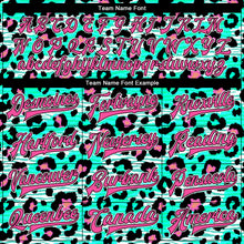 Load image into Gallery viewer, Custom Aqua Pink-Black Leopard Print 3D Pattern Design Bomber Full-Snap Varsity Letterman Jacket
