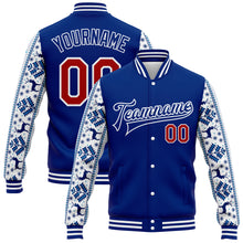 Load image into Gallery viewer, Custom Royal Red-White Christmas 3D Bomber Full-Snap Varsity Letterman Jacket
