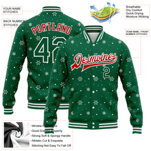 Load image into Gallery viewer, Custom Kelly Green Red-White Christmas 3D Bomber Full-Snap Varsity Letterman Jacket
