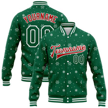 Load image into Gallery viewer, Custom Kelly Green Red-White Christmas 3D Bomber Full-Snap Varsity Letterman Jacket
