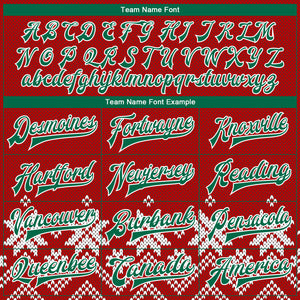 Custom Red Kelly Green-White Christmas Snowflakes 3D Bomber Full-Snap Varsity Letterman Jacket