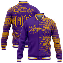 Load image into Gallery viewer, Custom Purple Gold-White Halftone 3D Pattern Design Bomber Full-Snap Varsity Letterman Jacket
