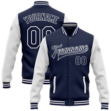 Load image into Gallery viewer, Custom Navy White Bomber Full-Snap Varsity Letterman Two Tone Jacket
