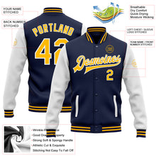 Load image into Gallery viewer, Custom Navy Gold-White Bomber Full-Snap Varsity Letterman Two Tone Jacket
