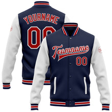 Load image into Gallery viewer, Custom Navy Red-White Bomber Full-Snap Varsity Letterman Two Tone Jacket
