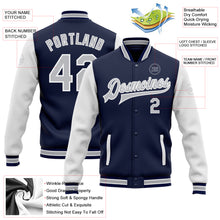 Load image into Gallery viewer, Custom Navy Gray-White Bomber Full-Snap Varsity Letterman Two Tone Jacket

