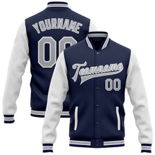 Load image into Gallery viewer, Custom Navy Gray-White Bomber Full-Snap Varsity Letterman Two Tone Jacket

