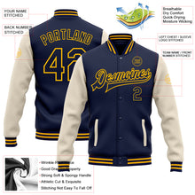 Load image into Gallery viewer, Custom Navy Cream-Gold Bomber Full-Snap Varsity Letterman Two Tone Jacket
