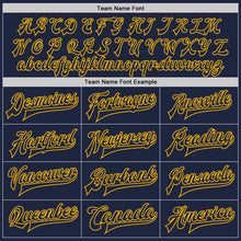 Load image into Gallery viewer, Custom Navy Cream-Gold Bomber Full-Snap Varsity Letterman Two Tone Jacket
