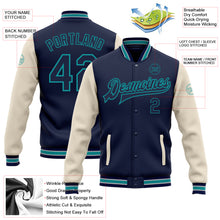 Load image into Gallery viewer, Custom Navy Cream-Teal Bomber Full-Snap Varsity Letterman Two Tone Jacket
